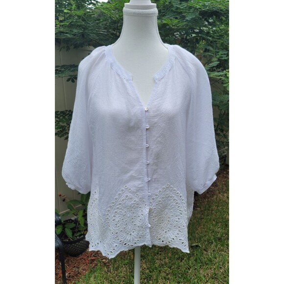 Fig and Flower  sheer white embroidered eyelet tunic blouse cover up PM - Picture 1 of 11